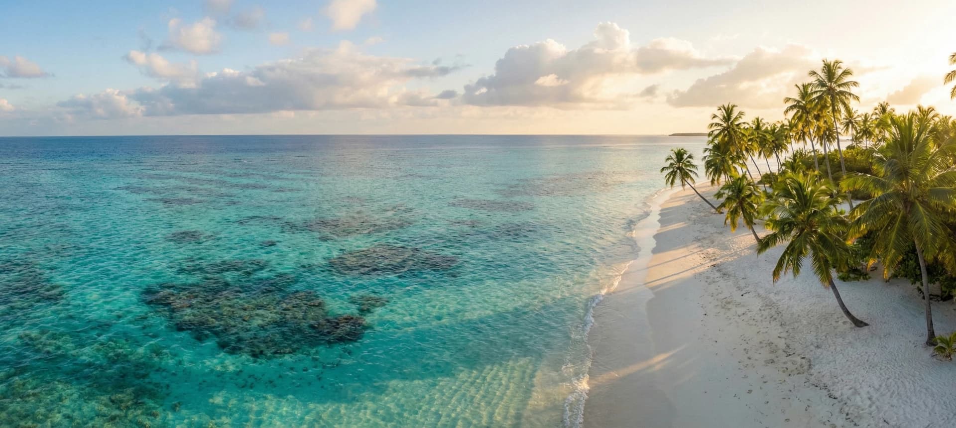 Panoramic tropical seascape with crystal-clear water